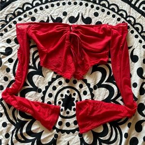 red off the shoulder top